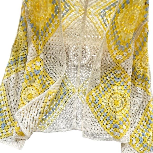 POL Crochet Granny Square Cardigan Yellow Boho Festival Layering NEW - Picture 9 of 11